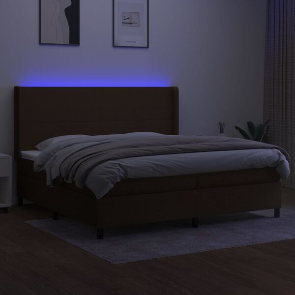 vidaXL Cama box spring c/ colch&atilde;o/LED 200x200cm tecido castanho-escuro