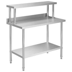 vidaXL Mesa trabalho cozinha c/ prateleira 120x60x120cm a&ccedil;o inoxid&aacute;vel