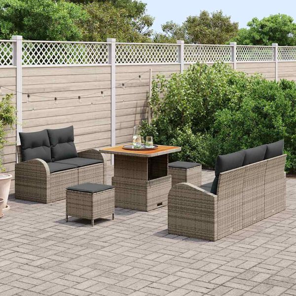 vidaXL Conjunto de Sof&aacute; de Jardim com almofada 8 pcs Cinzeto