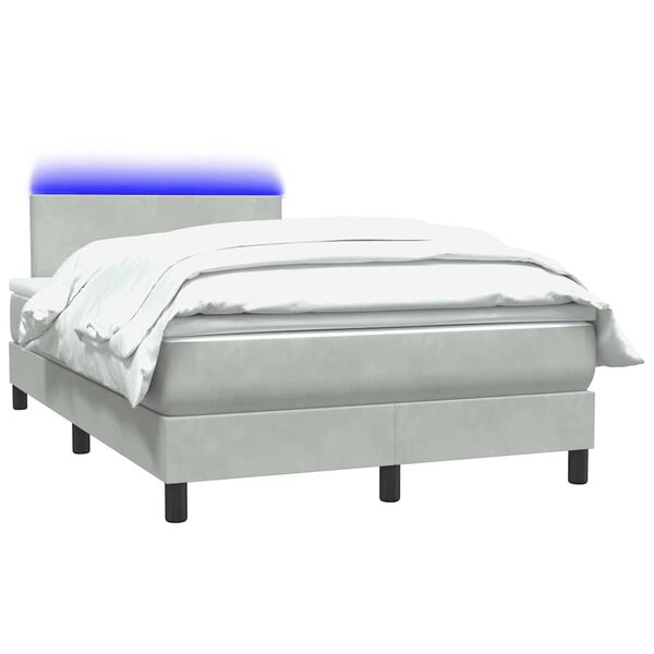 vidaXL Cama box spring c/ colch&atilde;o e LED 120x220 cm veludo cinzento-claro