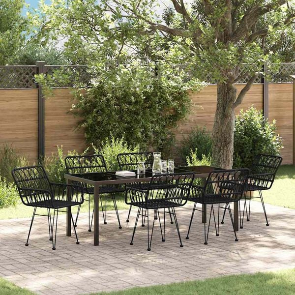 vidaXL Conjunto de Jantar para Jardim 7 pcs Preto A&ccedil;o revestido a p&oacute;