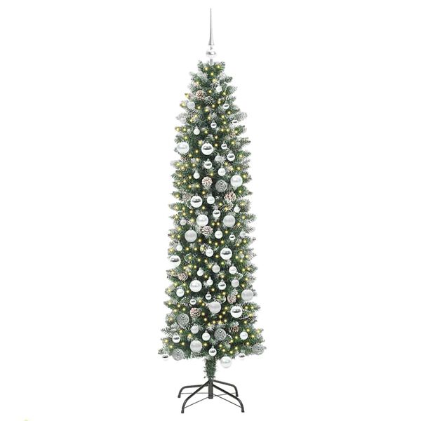 vidaXL &Aacute;rvore Slim de Natal Artificial Verde e Branco 180 cm