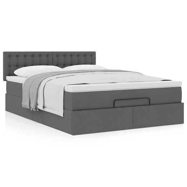 vidaXL Cama otomana com colch&atilde;o 140x190 cm tecido cinzento escuro