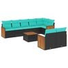 vidaXL Conjunto de sof&aacute; de jardim de 9 pe&ccedil;as com almofadas em rattan sint&eacute;tico preto