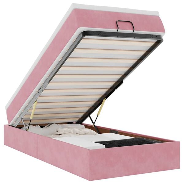 moldura de cama otomana vidaXL com colch&atilde;o rosa 100x200cm veludo