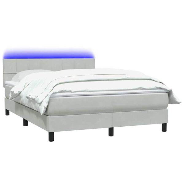 vidaXL Cama box spring c/ colch&atilde;o e LED 160x220 cm veludo cinzento-claro
