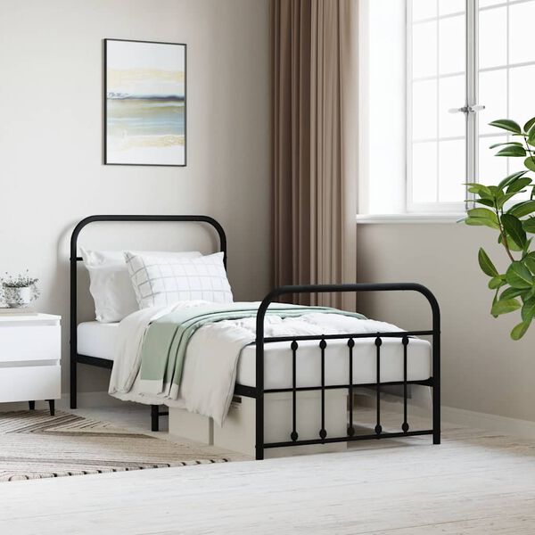 vidaXL Estrutura de cama com cabeceira e p&eacute;s 90x190 cm metal preto