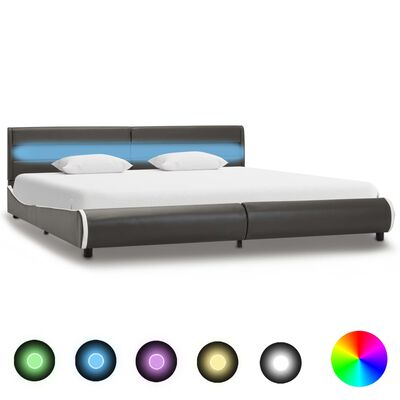 vidaXL Estrutura de cama c/ LED couro artificial 180x200 cm antracite