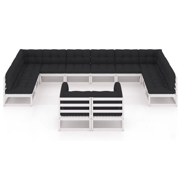 vidaXL 12 pcs conj. lounge de jardim c/ almofad&otilde;es pinho maci&ccedil;o branco