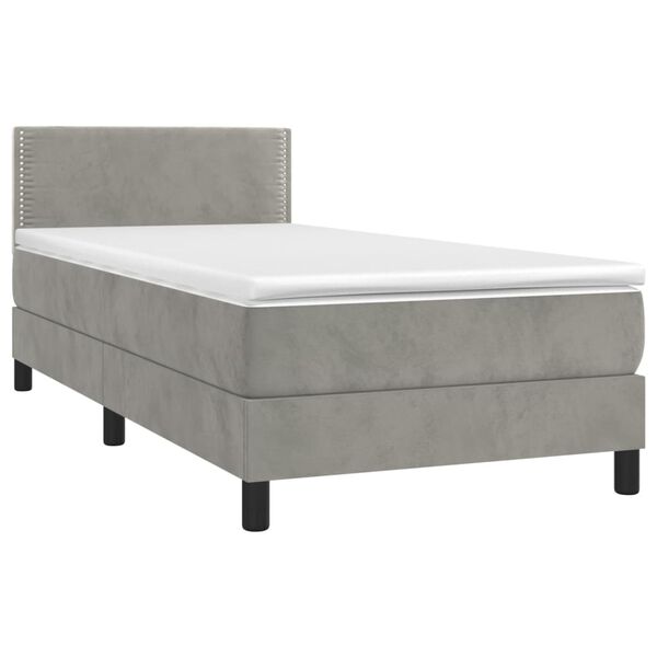 vidaXL Cama box spring c/ colch&atilde;o/LED 90x200 cm veludo cinzento-claro