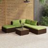 vidaXL 6 pcs conjunto lounge jardim c/ almofad&otilde;es vime PE castanho