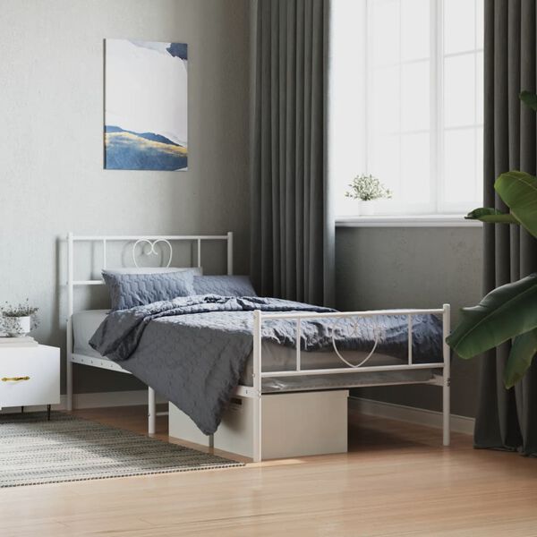 vidaXL Estrutura de cama com cabeceira e p&eacute;s 90x200 cm metal branco