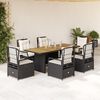 vidaXL 7 pcs conjunto de jantar p/ jardim c/ almofad&otilde;es vime PE preto