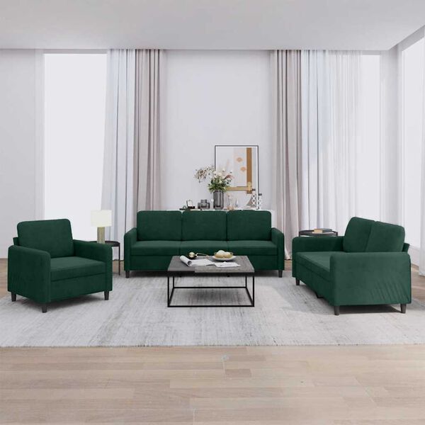 vidaXL 3 pcs conjunto de sof&aacute;s veludo verde-escuro