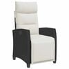 vidaXL Cadeira de jardim reclin&aacute;vel com mesa de apoio vime PE preto