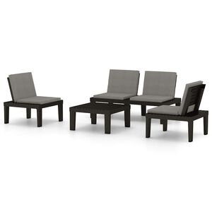 vidaXL 4 pcs conjunto lounge de jardim c/ almofad&otilde;es pl&aacute;stico cinzento