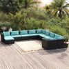 vidaXL 11 pcs conjunto lounge de jardim c/ almofad&otilde;es vime PE preto