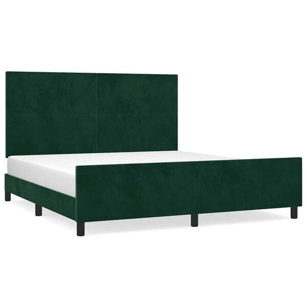 vidaXL Estrutura de cama c/ cabeceira 180x200 cm veludo verde-escuro