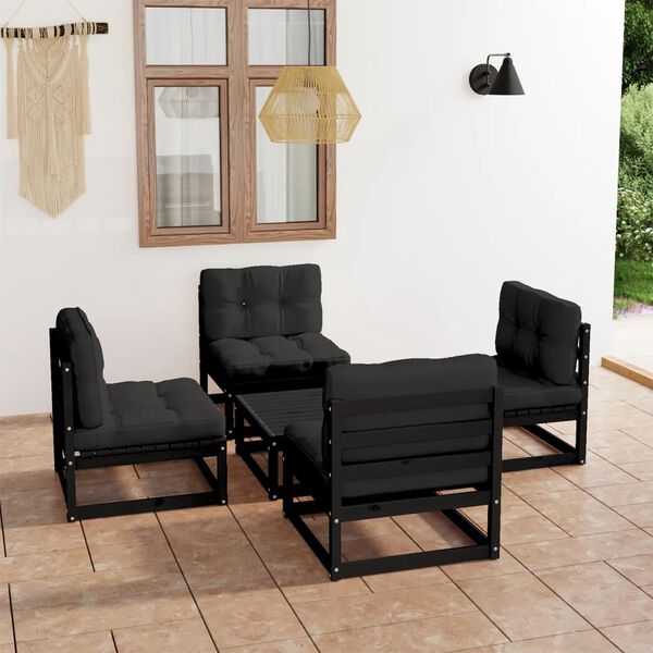 vidaXL 5 pcs conjunto lounge de jardim c/ almofad&otilde;es pinho maci&ccedil;o