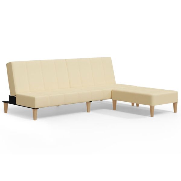 vidaXL Sof&aacute;-cama de 2 lugares com banco tecido cor creme