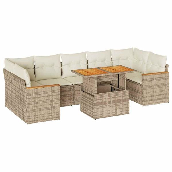 vidaXL 8 pcs conjunto sof&aacute;s jardim com almofad&otilde;es vime PE/ac&aacute;cia bege