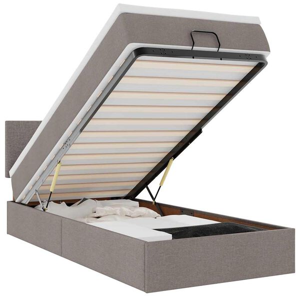 vidaXL Estrutura de cama otomana com colch&atilde;o tecido cinzento 80x200cm