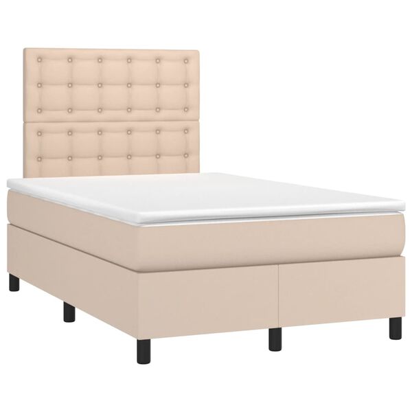 vidaXL Cama box spring c/colch&atilde;o/LED 120x190cm couro artif. cappuccino