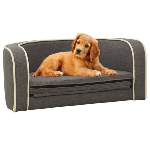 vidaXL Sof&aacute; p/ c&atilde;es dobr&aacute;vel 76x71x30 cm almofad&atilde;o de linho cinzento