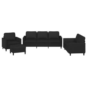vidaXL 4 pcs conjunto de sof&aacute;s com almofad&otilde;es couro artificial preto