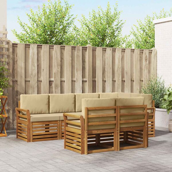 vidaXL Conjuntos de sof&aacute;s com almofada 7 pcs Natural e Bege