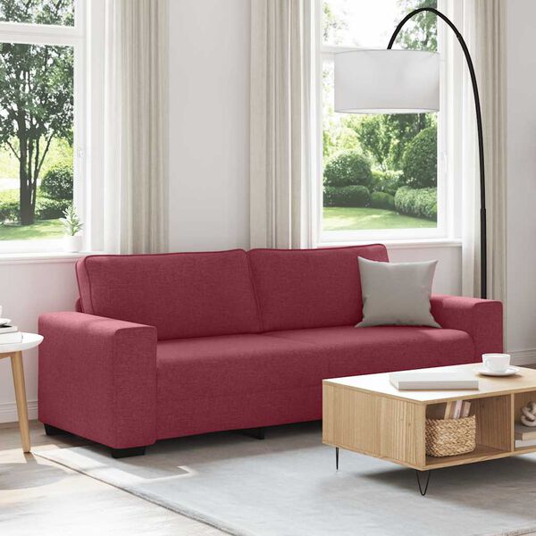 vidaXL Sof&aacute; de 3 lugares tecido 220x77x82 cm vermelho tinto