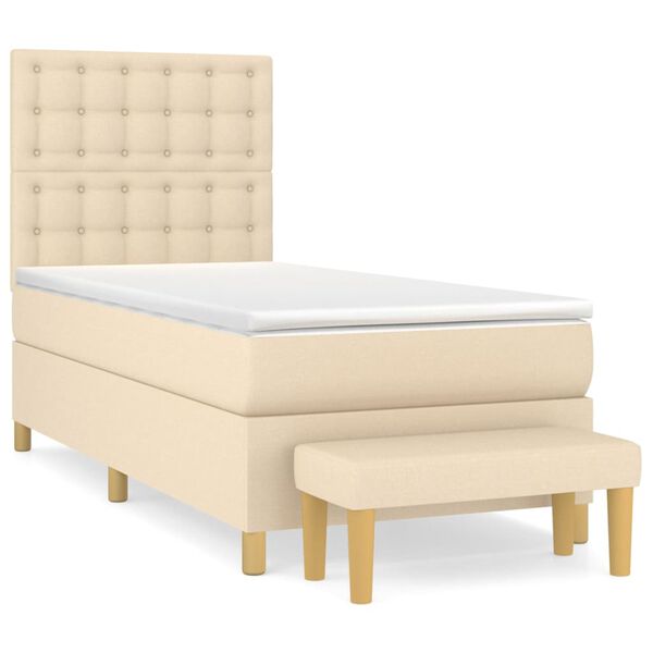 vidaXL Cama com molas/colch&atilde;o 100x200 cm tecido cor creme