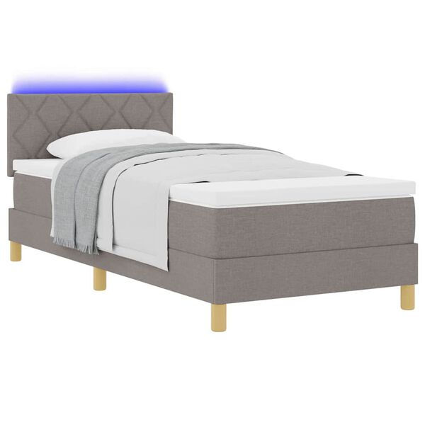 vidaXL Cama Box Spring LED Cinzento-acastanhado 90 x 190 cm tecido