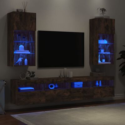vidaXL Móveis de TV com luzes LED 2 pcs 40,5x30x90 cm carvalho fumado