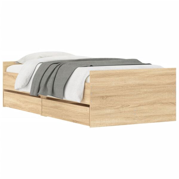 vidaXL Estrutura de cama com gavetas 90x200 cm carvalho sonoma
