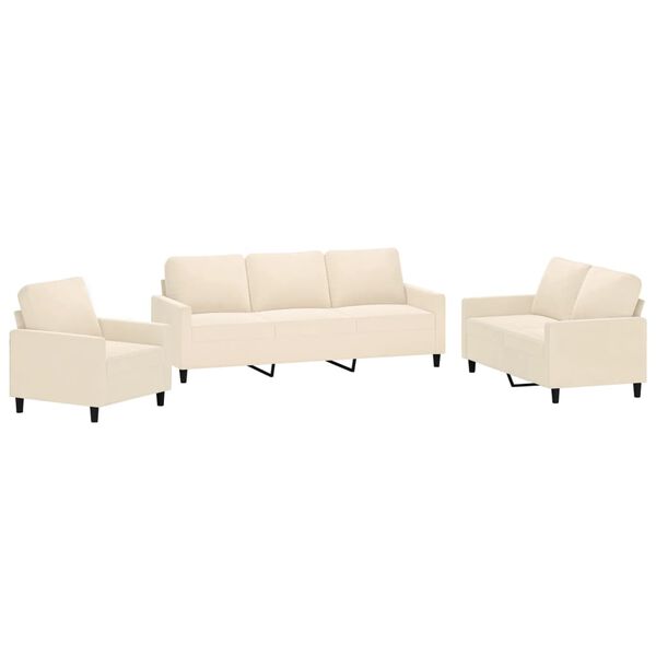 vidaXL 3 pcs conjunto de sof&aacute;s com almofad&otilde;es veludo cor creme