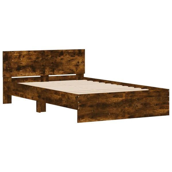 vidaXL Estrutura de cama com cabeceira 135x190 cm carvalho fumado