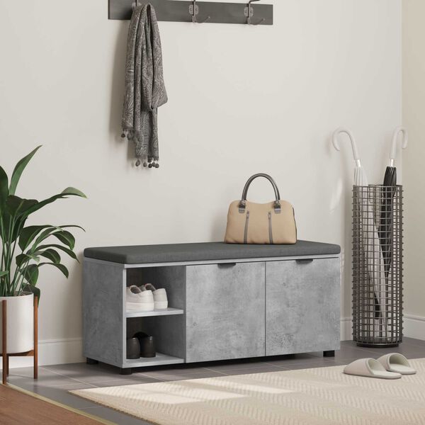 vidaXL Banco de Hall com almofada Cinzento Concreto 100 x 38 x 46 cm