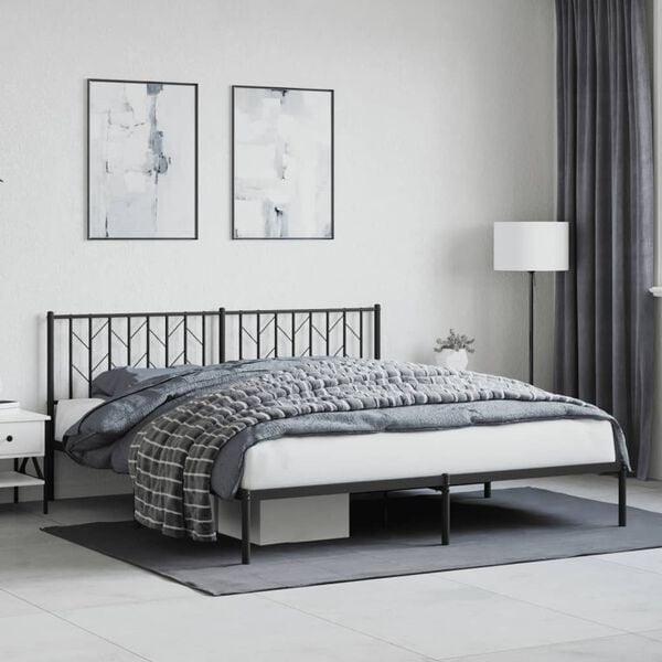 vidaXL Estrutura de cama em metal com cabeceira 180x200 cm preto