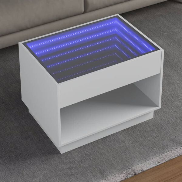 vidaXL Mesa de centro luzes LED Infinity 70x50x50 cm branco