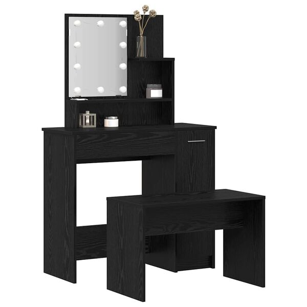 vidaXL Conjunto de Mesa de Maquiagem com LED 2 pcs Carvalho Preto