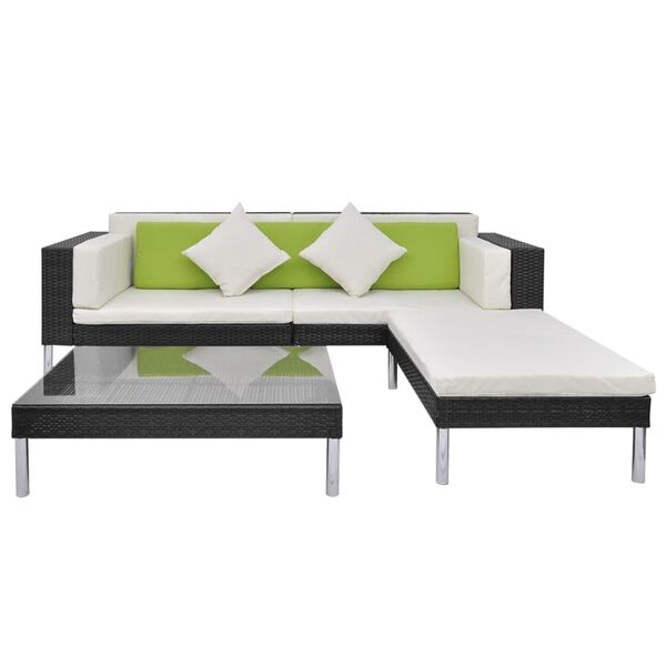 vidaXL 4 pcs conjunto lounge de jardim c/ almofadões vime PE preto