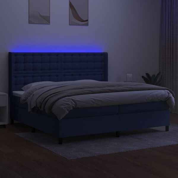 vidaXL Cama box spring c/ colch&atilde;o e LED 200x200 cm tecido azul