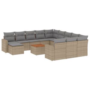 vidaXL 13 pcs conjunto de sof&aacute;s p/ jardim com almofad&otilde;es vime PE bege