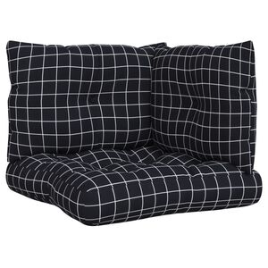 vidaXL Almofad&otilde;es p/ m&oacute;veis de paletes 3pcs tecido oxford xadrez preto