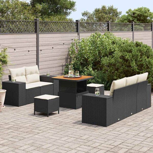 vidaXL Conjunto de Sof&aacute; de Jardim 8 pcs Preto vime PE
