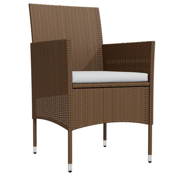 vidaXL 5 pcs conjunto de jantar p/ jardim c/ almofad&otilde;es castanho/preto