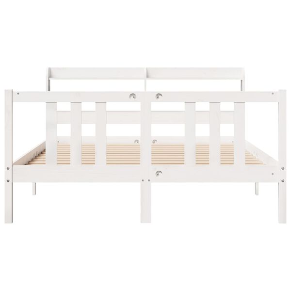 vidaXL Estrutura de cama c/ cabeceira 150x200 cm pinho maci&ccedil;o branco
