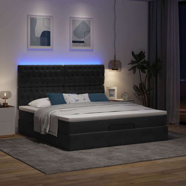 vidaXL Estrutura de cama otomana com colchões 160x200 cm veludo preto