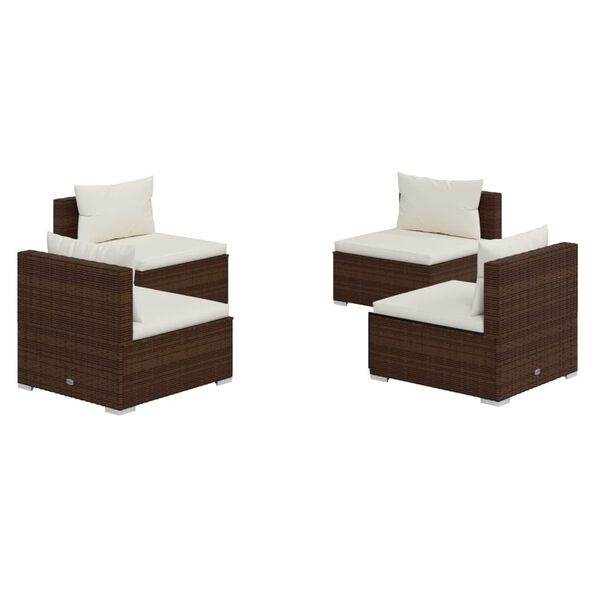 vidaXL 4 pcs conjunto lounge jardim c/ almofad&otilde;es vime PE castanho